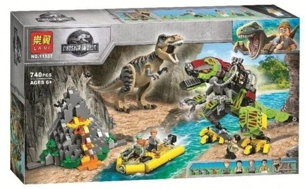 Конструктор Lari Dinosaur World 11337 Бой тираннозавра и робота-динозавра 740 деталей